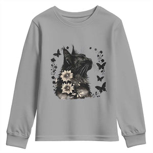 Black Maine Coon Cat Youth Sweatshirt Floral Sunflower Watercolor Gift TS12 Sport Gray Print Your Wear