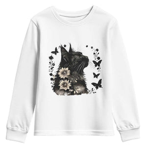 Black Maine Coon Cat Youth Sweatshirt Floral Sunflower Watercolor Gift TS12 White Print Your Wear