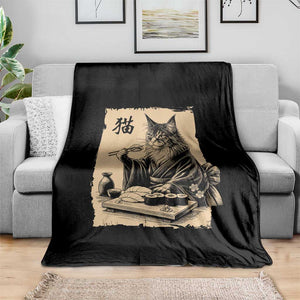 Vintage Japanese Cat Eating Sushi Throw Blanket Funny Maine Coon Kimono Gift TS12 Print Your Wear