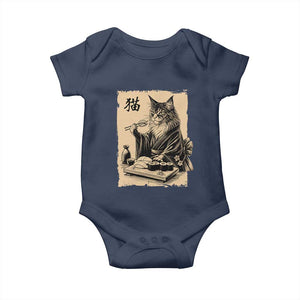 Vintage Japanese Cat Eating Sushi Baby Onesie Funny Maine Coon Kimono Gift TS12 Navy Print Your Wear