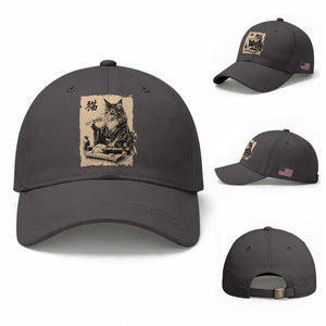 Vintage Japanese Cat Eating Sushi Baseball Cap Funny Maine Coon Kimono Gift TS12 Baseball Cap Universal Fit Dark Gray Print Your Wear