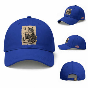 Vintage Japanese Cat Eating Sushi Baseball Cap Funny Maine Coon Kimono Gift TS12 Baseball Cap Universal Fit Royal Blue Print Your Wear