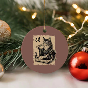 Vintage Japanese Cat Eating Sushi Ceramic Ornament Funny Maine Coon Kimono Gift TS12 1pc Mocha Print Your Wear