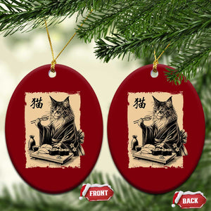 Vintage Japanese Cat Eating Sushi Ceramic Ornament Funny Maine Coon Kimono Gift TS12 Print Your Wear