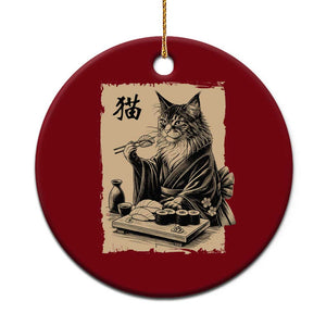 Vintage Japanese Cat Eating Sushi Ceramic Ornament Funny Maine Coon Kimono Gift TS12 1pc Red Print Your Wear