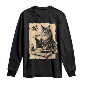 Vintage Japanese Cat Eating Sushi Long Sleeve Shirt Funny Maine Coon Kimono Gift TS12 Black Print Your Wear