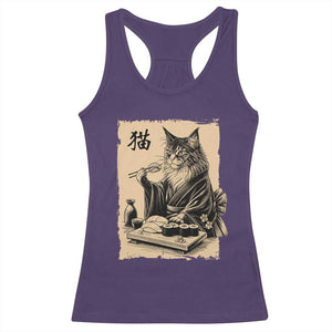 Vintage Japanese Cat Eating Sushi Racerback Tank Top Funny Maine Coon Kimono Gift TS12 Purple Print Your Wear