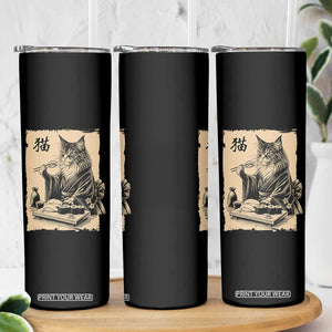 Vintage Japanese Cat Eating Sushi Skinny Tumbler Funny Maine Coon Kimono Gift TS12 Print Your Wear