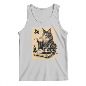 Vintage Japanese Cat Eating Sushi Tank Top Funny Maine Coon Kimono Gift TS12 Ash Print Your Wear