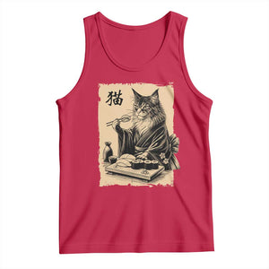 Vintage Japanese Cat Eating Sushi Tank Top Funny Maine Coon Kimono Gift TS12 Red Print Your Wear