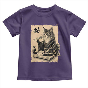Vintage Japanese Cat Eating Sushi Toddler T Shirt Funny Maine Coon Kimono Gift TS12 Purple Print Your Wear