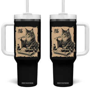 Vintage Japanese Cat Eating Sushi Tumbler With Handle Funny Maine Coon Kimono Gift TS12 One Size: 40 oz Black Print Your Wear