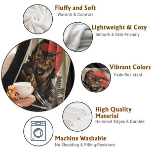 Japanese Maine Coon Samurai Warrior Throw Blanket Vintage Ukiyoe Cat TS12 Print Your Wear