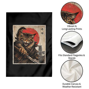 Japanese Maine Coon Samurai Warrior Garden Flag Vintage Ukiyoe Cat TS12 Print Your Wear