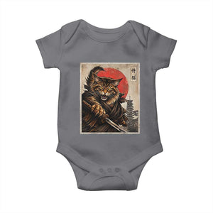 Japanese Maine Coon Samurai Warrior Baby Onesie Vintage Ukiyoe Cat TS12 Charcoal Print Your Wear