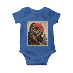 Japanese Maine Coon Samurai Warrior Baby Onesie Vintage Ukiyoe Cat TS12 Royal Blue Print Your Wear