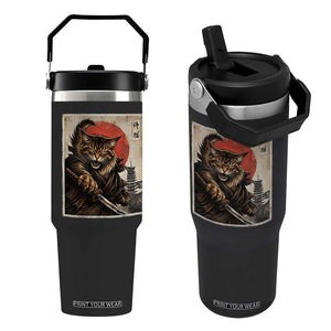 Japanese Maine Coon Samurai Warrior Flip Straw Tumbler Vintage Ukiyoe Cat TS12 One Size: 30 oz Black Print Your Wear