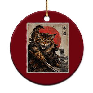 Japanese Maine Coon Samurai Warrior Ceramic Ornament Vintage Ukiyoe Cat TS12 1pc Red Print Your Wear