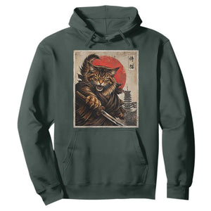Japanese Maine Coon Samurai Warrior Hoodie Vintage Ukiyoe Cat TS12 Dark Forest Green Print Your Wear