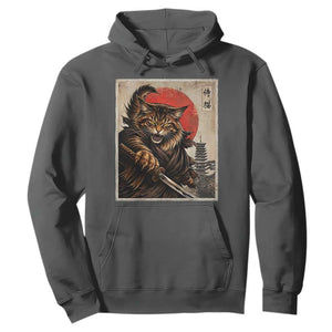 Japanese Maine Coon Samurai Warrior Hoodie Vintage Ukiyoe Cat TS12 Dark Heather Print Your Wear