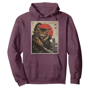 Japanese Maine Coon Samurai Warrior Hoodie Vintage Ukiyoe Cat TS12 Maroon Print Your Wear