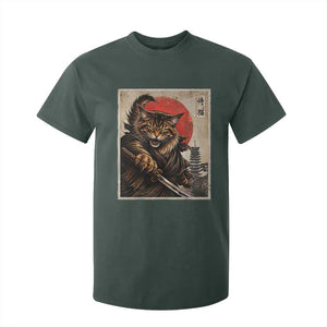 Japanese Maine Coon Samurai Warrior T Shirt For Kid Vintage Ukiyoe Cat TS12 Dark Forest Green Print Your Wear