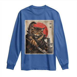 Japanese Maine Coon Samurai Warrior Long Sleeve Shirt Vintage Ukiyoe Cat TS12 Royal Blue Print Your Wear