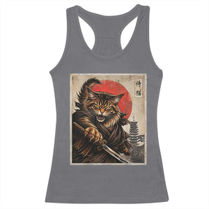 Japanese Maine Coon Samurai Warrior Racerback Tank Top Vintage Ukiyoe Cat TS12 Charcoal Print Your Wear