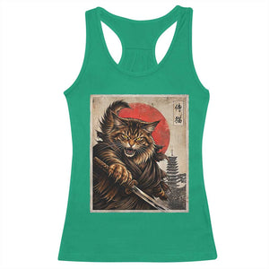 Japanese Maine Coon Samurai Warrior Racerback Tank Top Vintage Ukiyoe Cat TS12 Irish Green Print Your Wear