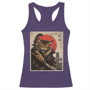 Japanese Maine Coon Samurai Warrior Racerback Tank Top Vintage Ukiyoe Cat TS12 Purple Print Your Wear