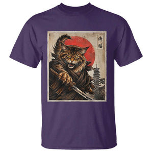Japanese Maine Coon Samurai Warrior T Shirt Vintage Ukiyoe Cat TS12 Purple Print Your Wear