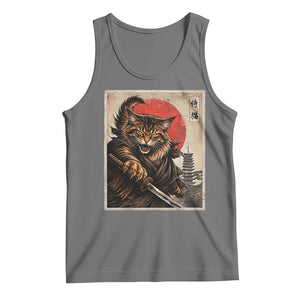 Japanese Maine Coon Samurai Warrior Tank Top Vintage Ukiyoe Cat TS12 Black Heather Print Your Wear
