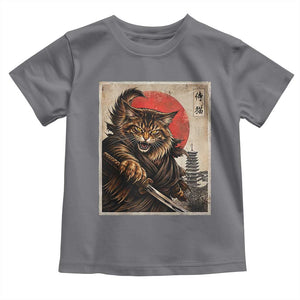 Japanese Maine Coon Samurai Warrior Toddler T Shirt Vintage Ukiyoe Cat TS12 Charcoal Print Your Wear