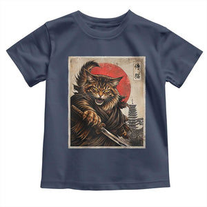 Japanese Maine Coon Samurai Warrior Toddler T Shirt Vintage Ukiyoe Cat TS12 Navy Print Your Wear