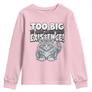 Funny Maine Coon Cat Youth Sweatshirt Too Big To Care About Your Existence TS12 Light Pink Print Your Wear