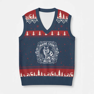 Vintage Floral Maine Coon V-Neck Knit Sweater Vest Mothers Day Cat Mom Gift TS12 Navy Red Print Your Wear