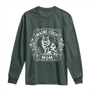 Vintage Floral Maine Coon Long Sleeve Shirt Mothers Day Cat Mom Gift TS12 Dark Forest Green Print Your Wear