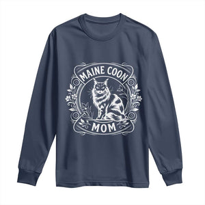 Vintage Floral Maine Coon Long Sleeve Shirt Mothers Day Cat Mom Gift TS12 Navy Print Your Wear