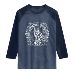 Vintage Floral Maine Coon Raglan Shirt Mothers Day Cat Mom Gift TS12 Heather Denim Navy Print Your Wear