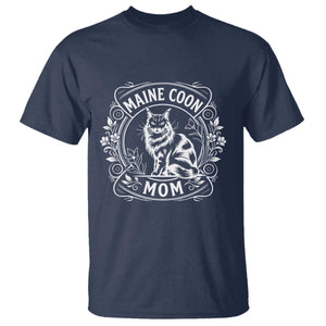 Vintage Floral Maine Coon T Shirt Mothers Day Cat Mom Gift TS12 Navy Print Your Wear