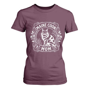 Vintage Floral Maine Coon T Shirt For Women Mothers Day Cat Mom Gift TS12 Maroon Print Your Wear