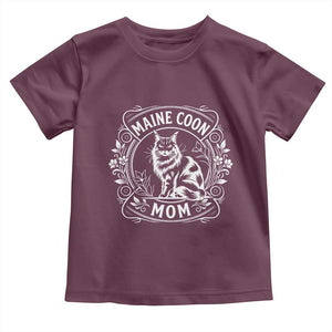 Vintage Floral Maine Coon Toddler T Shirt Mothers Day Cat Mom Gift TS12 Maroon Print Your Wear