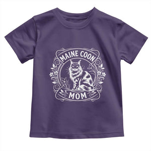 Vintage Floral Maine Coon Toddler T Shirt Mothers Day Cat Mom Gift TS12 Purple Print Your Wear