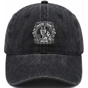 Vintage Floral Maine Coon Washed Cotton Baseball Cap Mothers Day Cat Mom Gift TS12 Print Your Wear