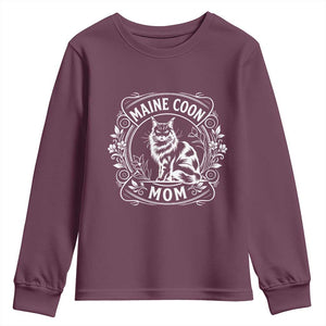 Vintage Floral Maine Coon Youth Sweatshirt Mothers Day Cat Mom Gift TS12 Maroon Print Your Wear