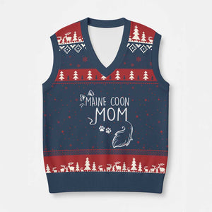 Maine Coon Mom V-Neck Knit Sweater Vest Large Breed Cat Lover Silhouette Gift TS12 Navy Red Print Your Wear