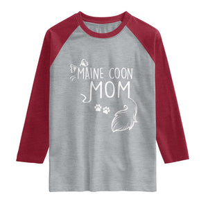 Maine Coon Mom Raglan Shirt Large Breed Cat Lover Silhouette Gift TS12 Heather Gray Heather Red Print Your Wear