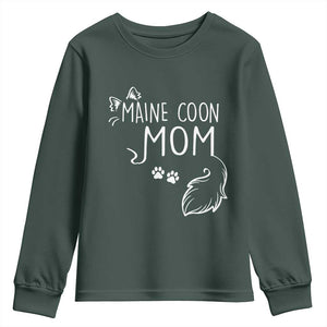 Maine Coon Mom Youth Sweatshirt Large Breed Cat Lover Silhouette Gift TS12 Dark Forest Green Print Your Wear