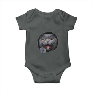 Cute British Shorthair Cat Peeking Through Cracked Wall Baby Onesie TS12 Dark Heather Print Your Wear