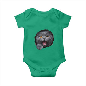 Cute British Shorthair Cat Peeking Through Cracked Wall Baby Onesie TS12 Irish Green Print Your Wear